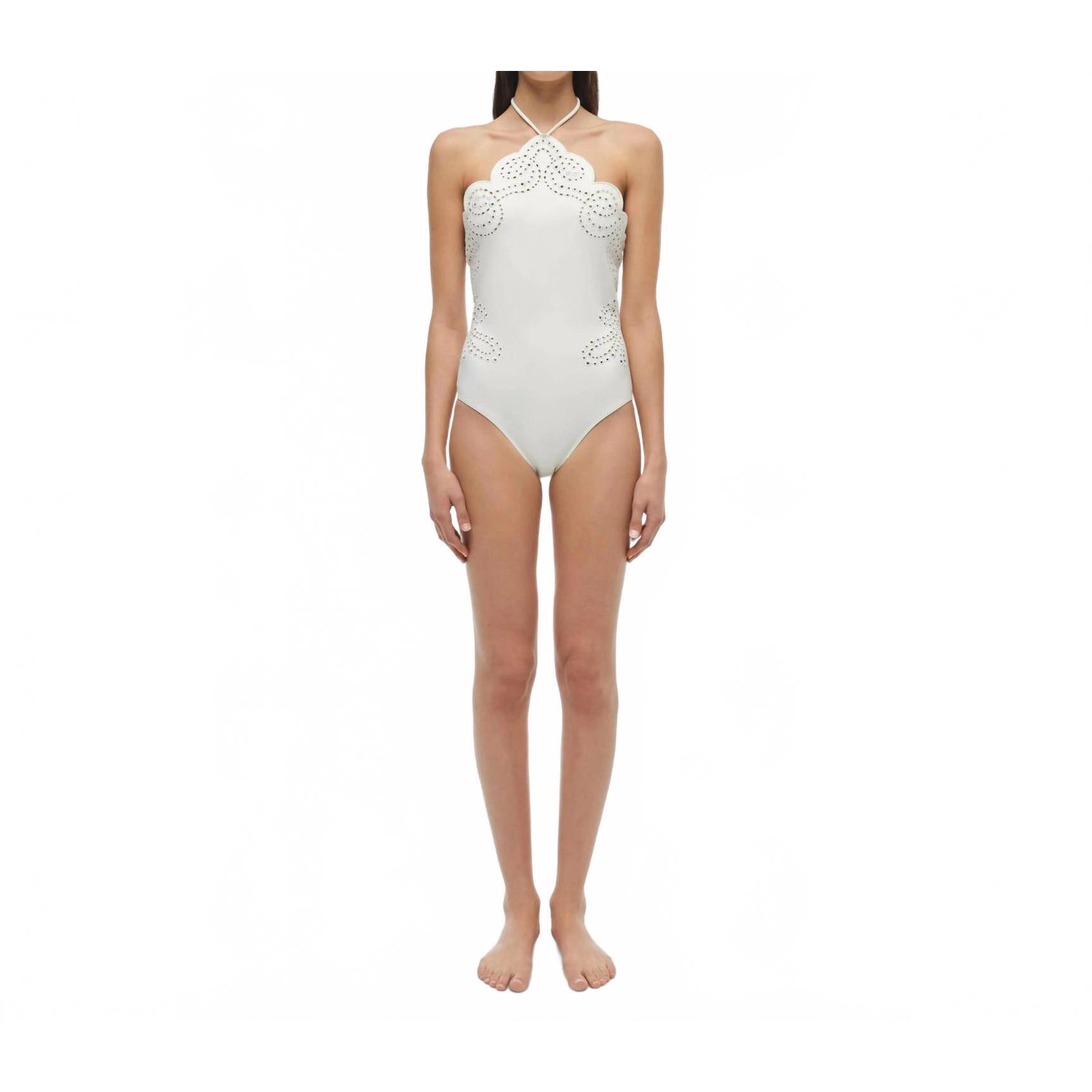 New Jonathan Simkhai Nicolette Broderie Anglaise One Piece Swimsuit In White